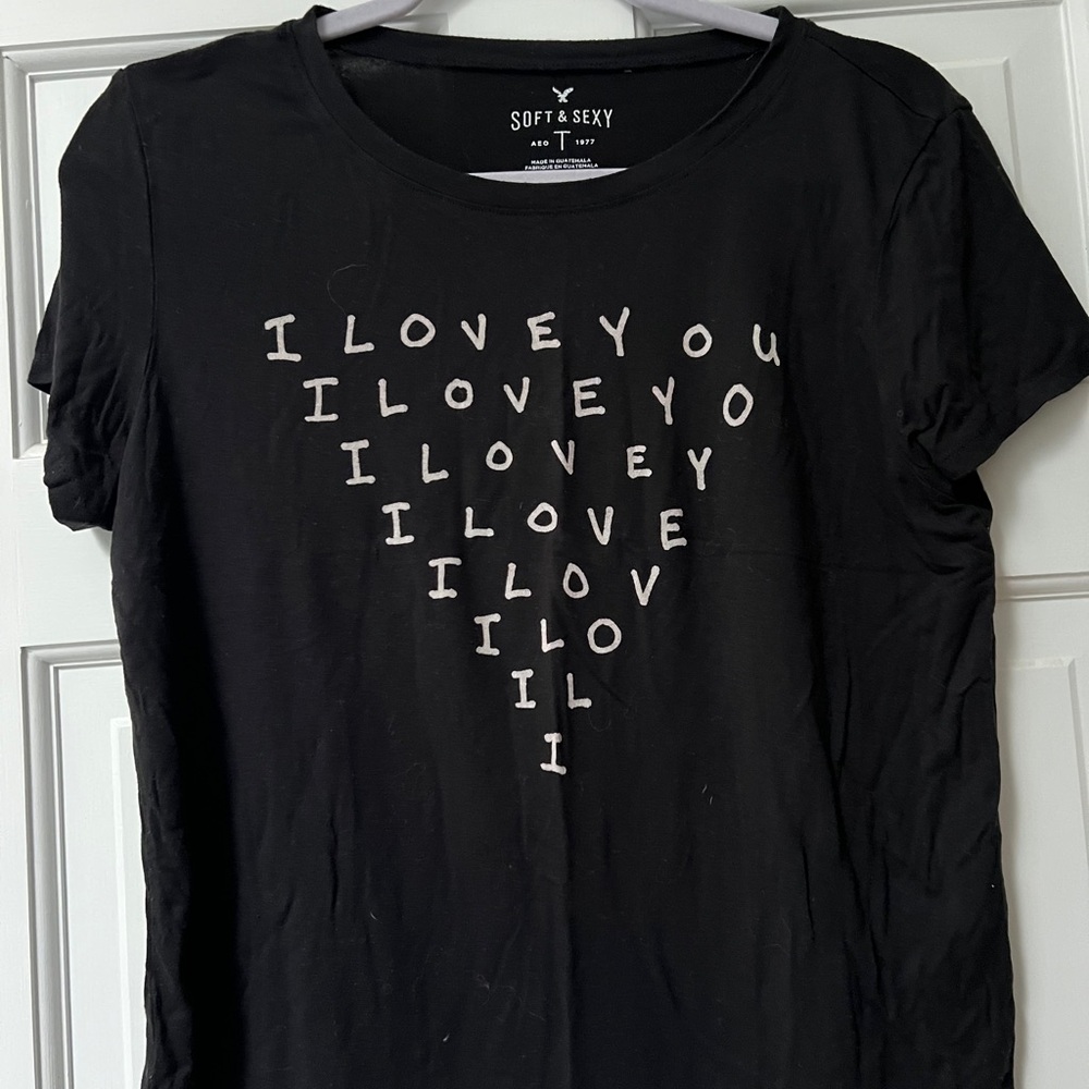 American Eagle Soft & Sexy Black I Love You Tee